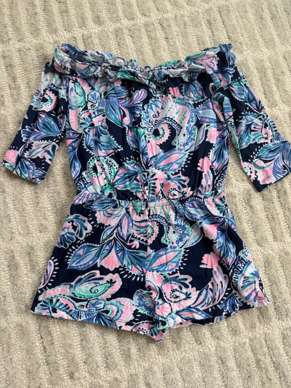 Girls Lilly Pulitzer Navy Floral Off-Shoulder Romper
